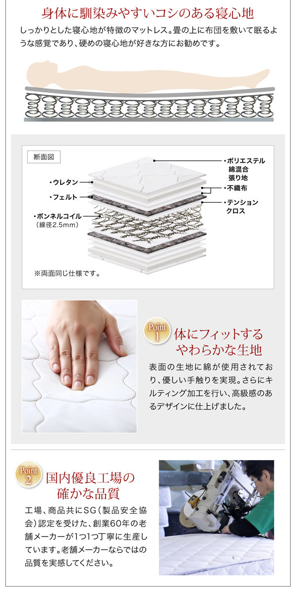 棚・コンセント付き レザーすのこベッド 〔Ivan〕イヴァン 〔国産ボンネルコイルマットレス付き〕 ダブル 〔フレーム色〕ダークブラウン 【北海道・沖縄・離島配送不可】_5