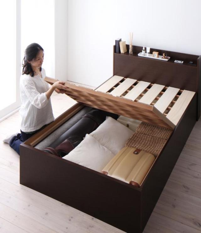 シンプル 大容量収納庫付き すのこベッド 〔Open Storage〕オープンストレージ 〔ベッドフレームのみ・マットレスなし〕 シングル 深さレギュラー 〔フレーム色〕ホワイト 【北海道・沖縄・離島配送不可】