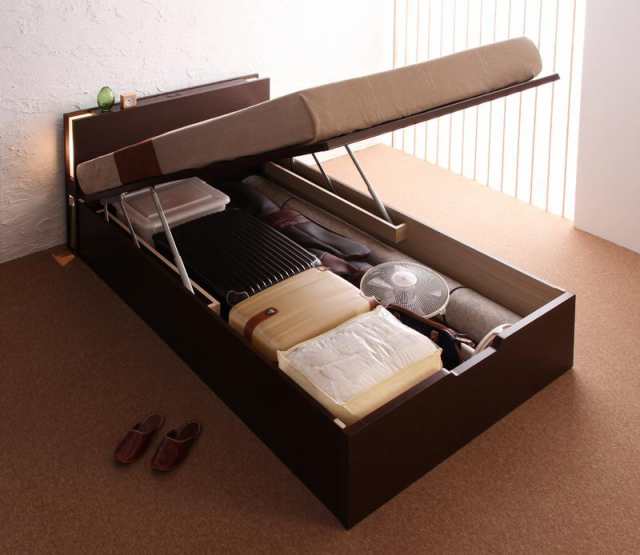 跳ね上げベッド 〔夕月〕〔薄型スタンダードボンネルコイルマットレス付〕 縦開き セミダブル ラージ DBRの通販は 147,758円