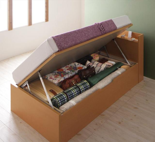 〔組立設置料込み〕国産 跳ね上げ収納ベッド 〔Clory Short〕クローリーショート 〔薄型抗菌国産ポケットコイルマットレス付き〕 横開き セミシングル ショート丈 深さラージ 〔フレーム色〕ホワイトの通販は