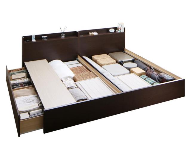 連結 棚・コンセント付き 収納ベッド 〔Ernesti〕エルネスティ すのこ仕様 〔ベッドフレームのみ・マットレスなし〕 A+Bタイプ ワイドK240(SD×2) 〔フレーム色〕ホワイトの通販は