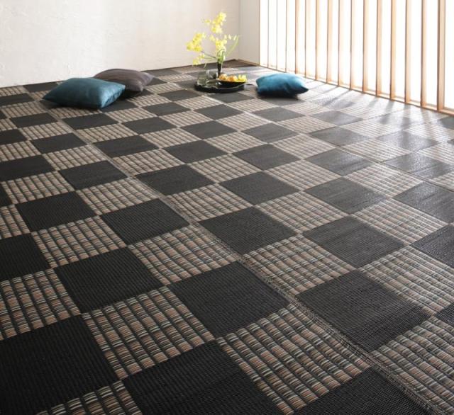 洗える い草風モダンデザインラグ 〔Duffle〕ダッフェル 江戸間4.5畳(261×261cm) ネイビー 【北海道・沖縄・離島配送不可】