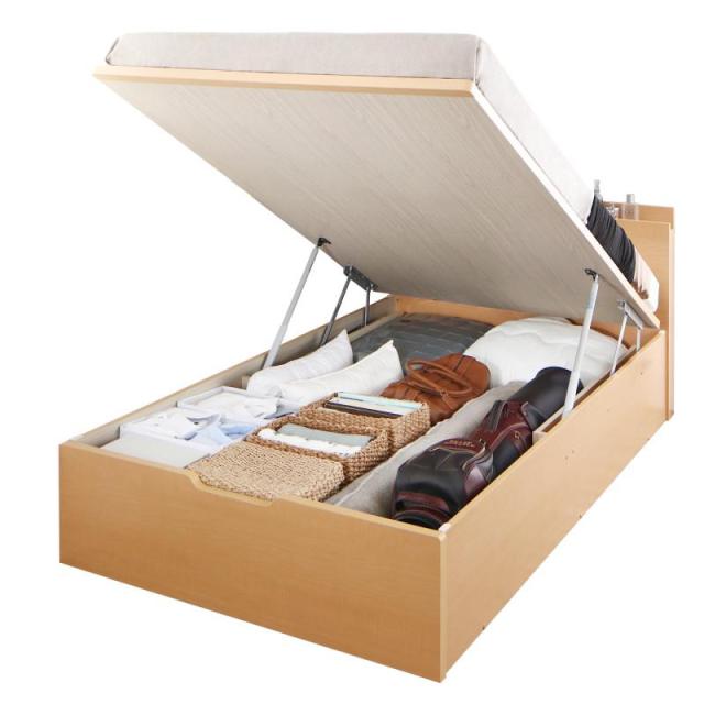 国産 跳ね上げ収納ベッド 〔Renati-NA〕レナーチ ナチュラル 〔薄型プレミアムポケットコイルマットレス付き〕 縦開き セミダブル 深さグランド 〔フレーム色〕ナチュラルの通販は