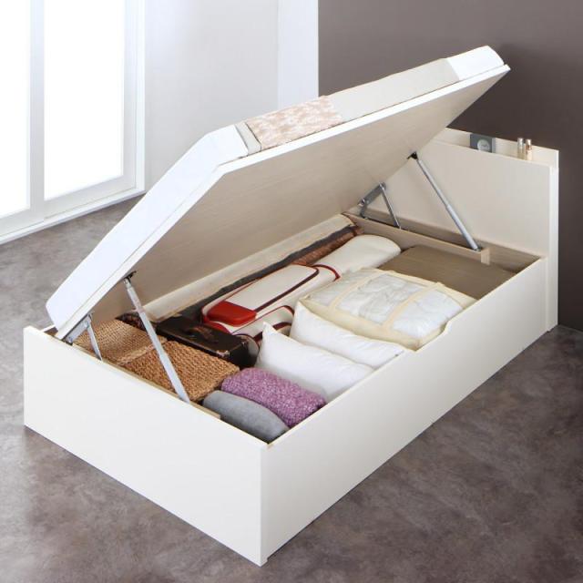 〔組立設置料込み〕国産 跳ね上げ収納ベッド 〔Renati-WH〕レナーチ ホワイト 〔薄型プレミアムポケットコイルマットレス付き〕 横開き セミダブル 深さグランド 〔フレーム色〕ホワイトの通販は 97,643円