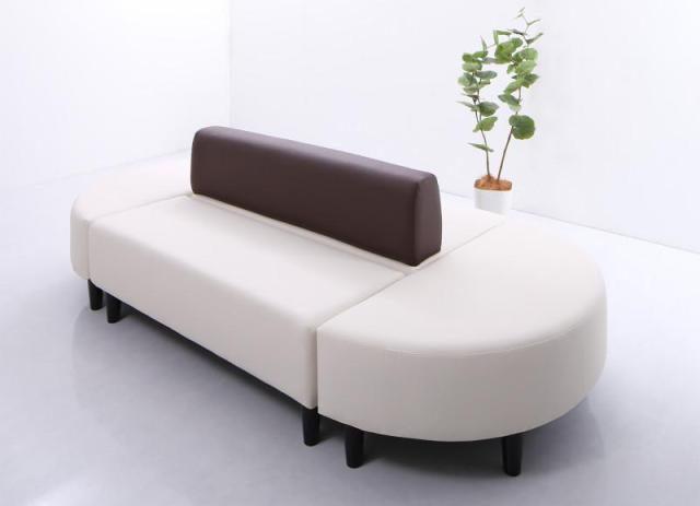 レザーカバーリングソファ 待合・ロビーソファシリーズ 〔Caran Coron〕カランコロン ソファ4点セット 半円×2+背あり+背なし ベージュの通販は