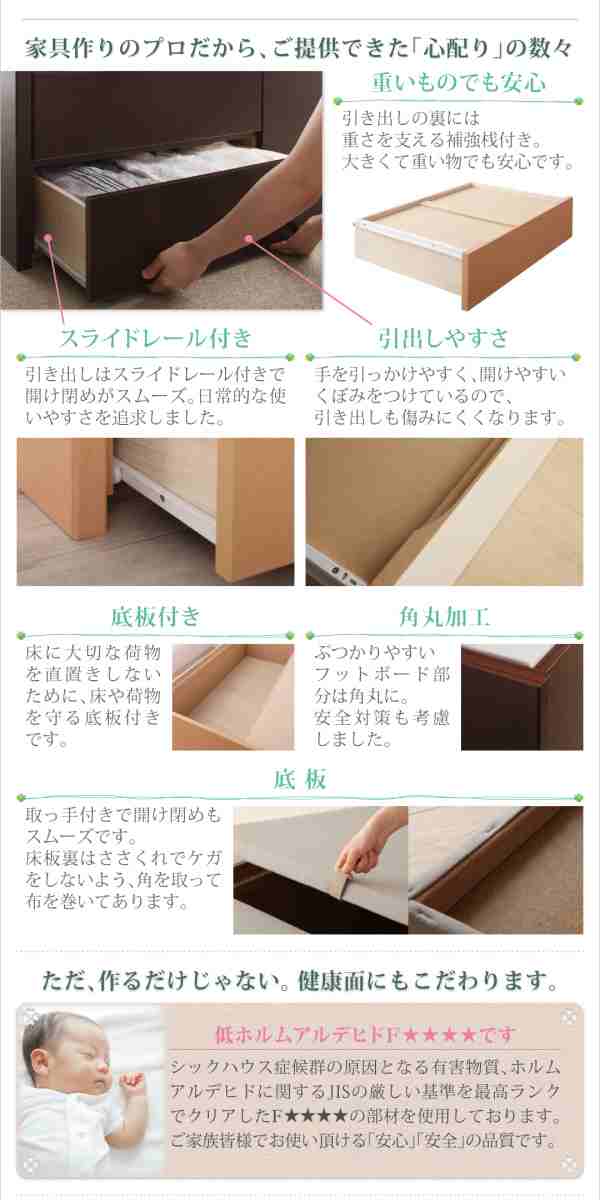 組立設置料込み〕コンセント付き 国産コンパクトチェスト収納ベッド 