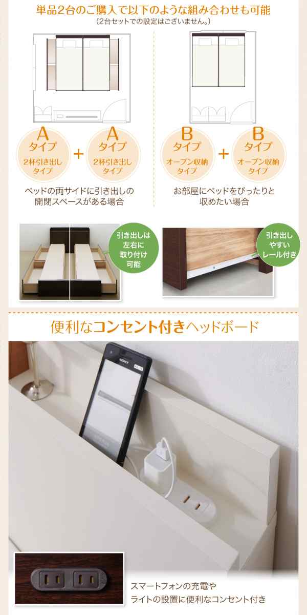 〔組立設置料込み〕壁付けできる 国産 ファミリー連結収納ベッド 〔Tenerezza〕テネレッツァ 〔スタンダードボンネルコイルマットレス付き〕 B(S)+A(SD)タイプ ワイドK220 〔フレーム色〕ホワイトの通販は