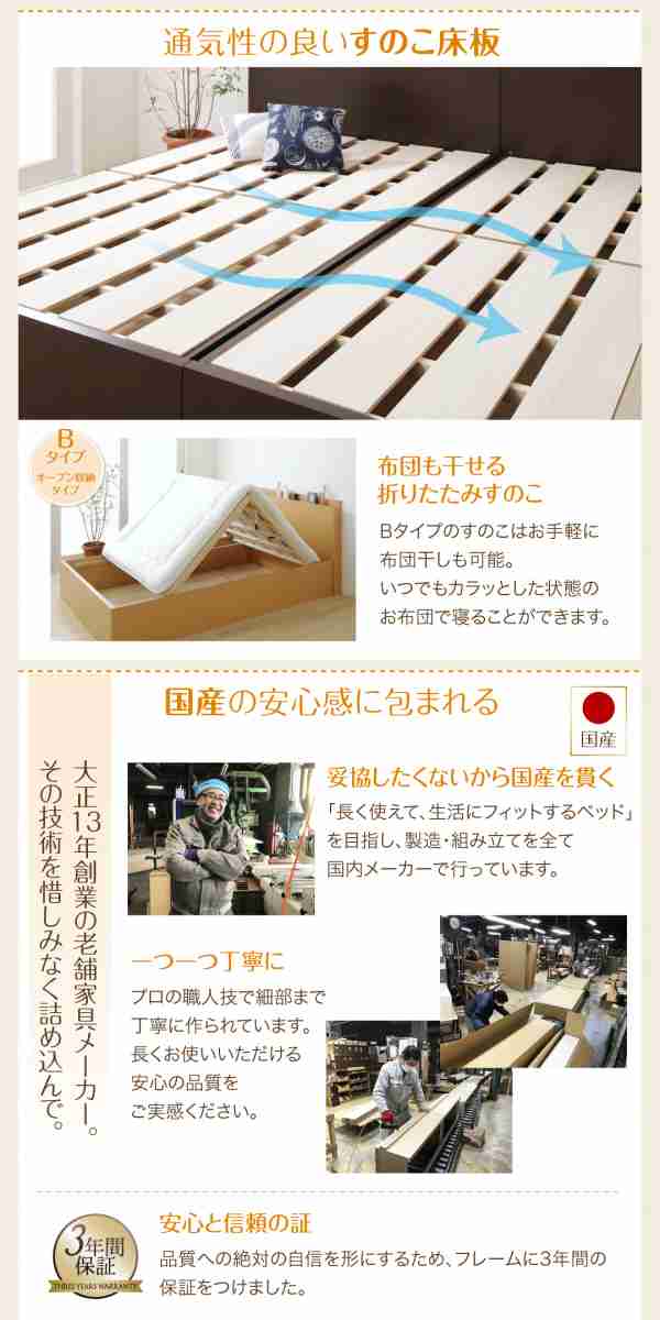 〔組立設置料込み〕壁付けできる 国産 ファミリー連結収納ベッド 〔Tenerezza〕テネレッツァ 〔スタンダードボンネルコイルマットレス付き〕 B(S)+A(SD)タイプ ワイドK220 〔フレーム色〕ホワイトの通販は