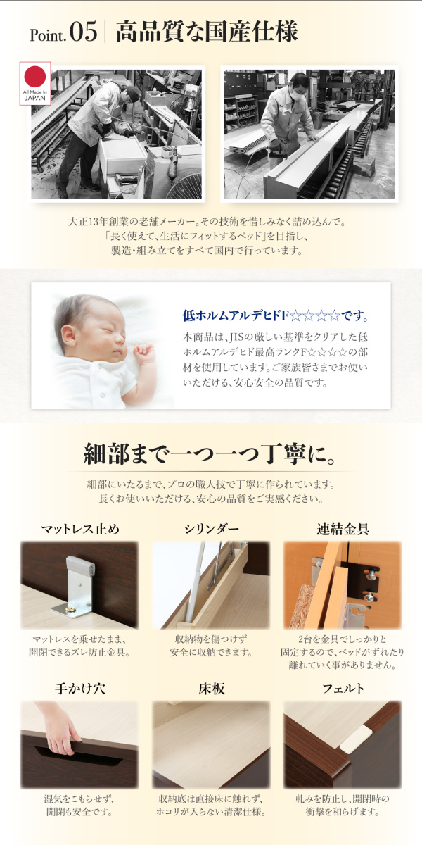 棚・コンセント付き 国産 大型跳ね上げ収納ベッド 〔Landelutz〕ランデルッツ 〔ベッドフレームのみ・マットレスなし〕 縦開き クイーン(SS×2) 〔フレーム色〕ホワイト 【北海道・沖縄・離島配送不可】_5