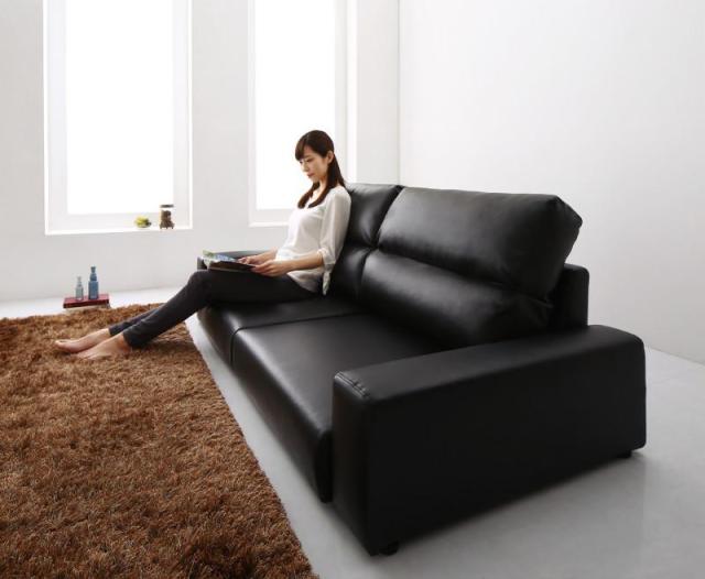 レザー フロアソファ 〔Lex〕レックス ソファ 単品 ワイド肘 ハイタイプ 2.5Pサイズ ブラウン 【北海道・沖縄・離島配送不可】