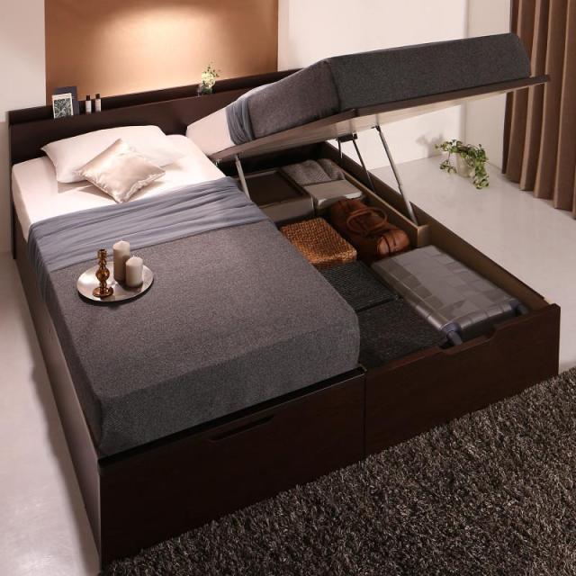 棚・コンセント付き 国産 大型跳ね上げ収納ベッド 〔Landelutz〕ランデルッツ 〔薄型プレミアムボンネルコイルマットレス付き〕 縦開き クイーン(SS×2) 〔フレーム色〕ホワイトの通販は 267,538円