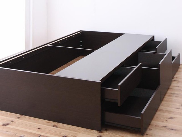 〔組立設置料込み〕シンプルデザイン 大容量チェストベッド 〔SchranK〕シュランク 〔ベッドフレームのみ・マットレスなし〕 セミダブル 〔フレーム色〕ダークブラウン 【北海道・沖縄・離島配送不可】