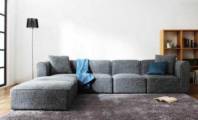 ワイドローソファ 〔Lowel〕ローウェル ソファ＆オットマンセット スタンダード肘タイプ 3P グレー 【北海道・沖縄・離島配送不可】