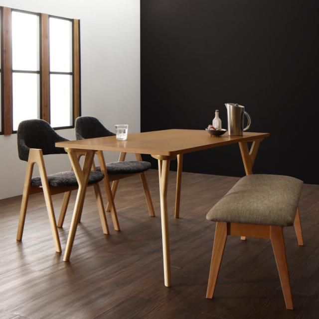 北欧モダンデザインダイニング 〔ILALI〕イラーリ 4点セット(テーブルW140+チェア2脚+ベンチ1脚) 〔チェア色〕ネイビーブルー2脚 〔ベンチ色〕サンドベージュの通販は 167,842円