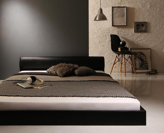 組立設置料込み〕高級感のある モダンデザインレザーフロアベッド