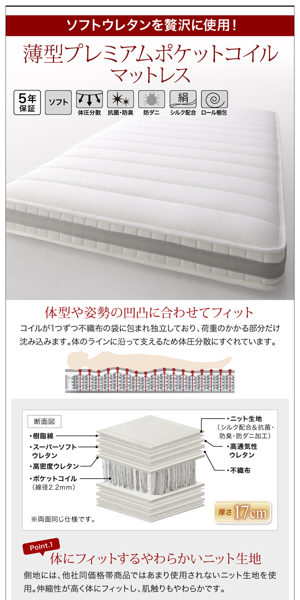 棚・コンセント付き国産大型サイズ頑丈跳ね上げ収納ベッド 〔Naval〕ナヴァル 〔薄型プレミアムポケットコイルマットレス付き〕 縦開き クイーン(SS×2) 〔フレーム色〕ホワイト 〔マットレス色〕ホワイト 【北海道・沖縄・離島配送不可】_18