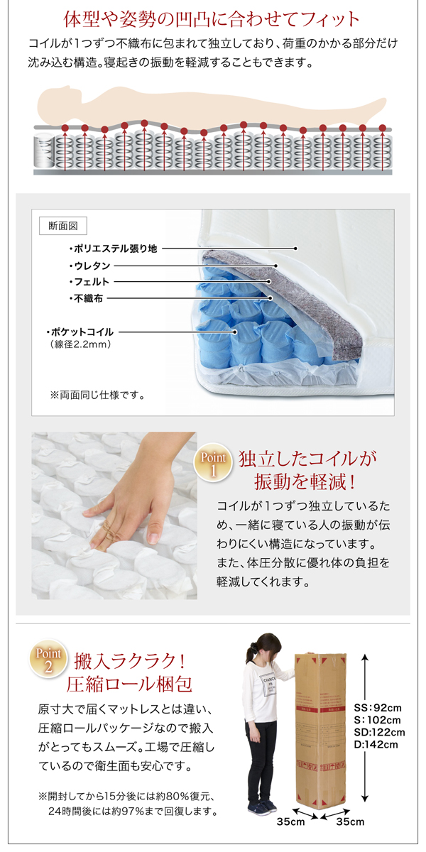 国産 コンセント・照明付 カップルにうれしいフロアベッド 〔ポケットコイルマットレス付き〕 ダブル 〔フレーム色〕ブラウン 【北海道・沖縄・離島配送不可】_18
