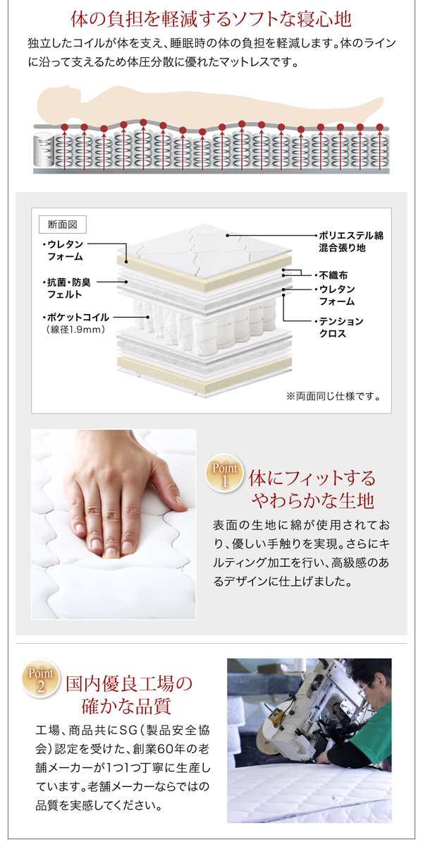 国産 コンセント・照明付 カップルにうれしいフロアベッド 〔国産ポケットコイルマットレス付き〕 セミダブル 〔フレーム色〕ブラウン 【北海道・沖縄・離島配送不可】_18