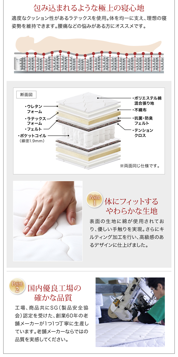 国産 コンセント・照明付 カップルにうれしいフロアベッド 〔天然ラテックス入り国産ポケットコイルマットレス付き〕 セミダブル 〔フレーム色〕ブラウン 【北海道・沖縄・離島配送不可】_18