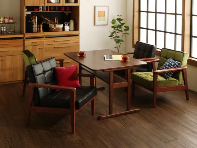 一家団らんのひとときを彩る レトロモダンソファダイニング 〔Easily〕イーズリー 5点セット(テーブルW120+1Pサイズソファ4脚) 〔ソファ色〕グリーンの通販は 90,154円