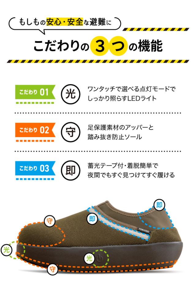 地震 災害時 靴 防災グッズ SONAENO 防災ライトルームシューズの通販は