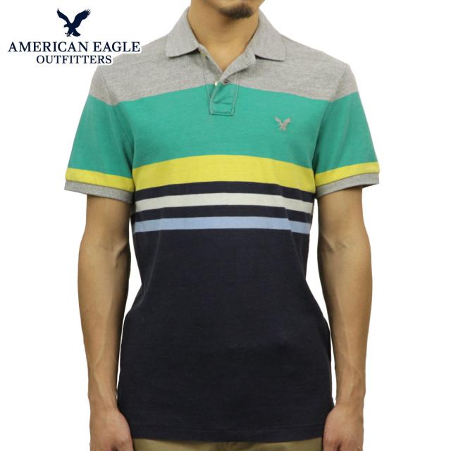 アメリカンイーグル ポロシャツ メンズ 正規品 AMERICAN EAGLE 半袖ポロシャツ 2165-6996 ネイビーグレーグリーン D40S50の通販は
