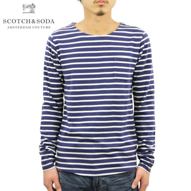 【ポイント10倍 2/18 10:00〜2/25 9:59】 スコッチアンドソーダ ロンT メンズ 正規販売店 SCOTCH＆SODA 長袖Tシャツ Striped longsleeve tee with chestpocket and indigo collar 50001 B D00S20の通販は