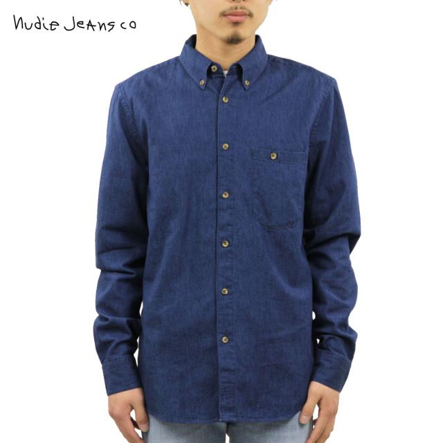 ヌーディージーンズ シャツ メンズ 正規販売店 Nudie Jeans 長袖シャツ Stanley Blue 140347 D15S25 クリスマス プレゼント ラッピング