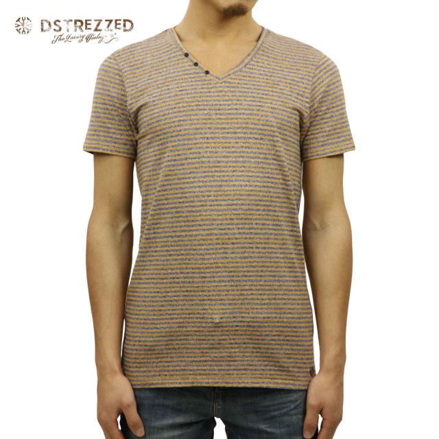 20%OFFクーポンセール 【利用期間 2/18 10:00〜2/25 9:59】 ディストレス Tシャツ 正規販売店 DSTREZZED 半袖Tシャツ V-neck s/s Y/D stripe melange 202192の通販は