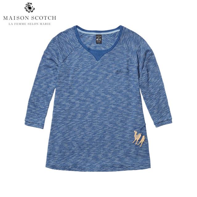 20%OFFセール 【販売期間 2/18 10:00〜2/25 9:59】 メゾンスコッチ MAISON SCOTCH 正規販売店 レディース 七分袖Tシャツ Striped indigo Tee in A-line fit. 100221 A D00S20の通販は 8,799円