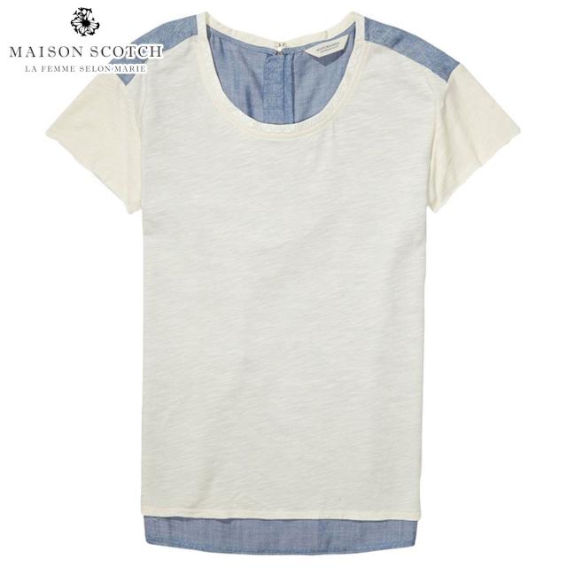 メゾンスコッチ MAISON SCOTCH 正規販売店 レディース 半袖Tシャツ T-SHIRT WITH WOVEN BACK 134871 17 COMBO A D00S15 クリスマス プレゼント ラッピング