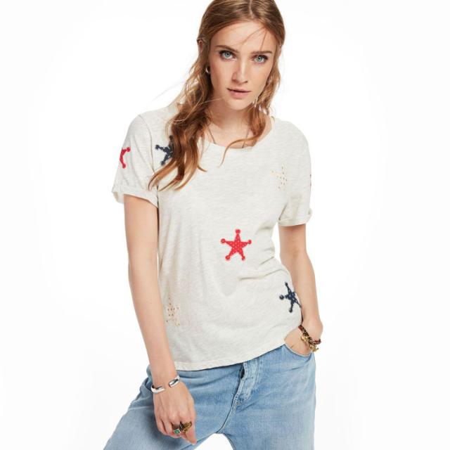 20%OFFセール 【販売期間 6/12 10:00〜6/21 9:59】 メゾンスコッチ MAISON SCOTCH 正規販売店 レディース 半袖Tシャツ PATCHED STARS T-SHIRT 134878 17 COMBO A D00S15 父の日 プレゼント ラッピング_6