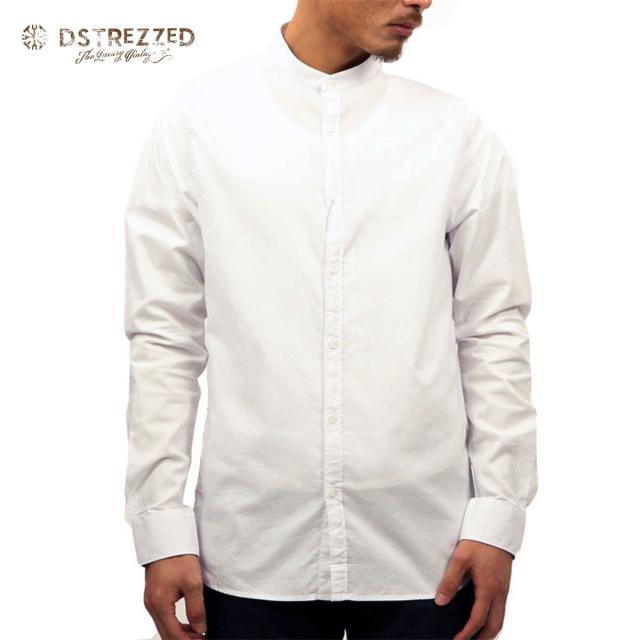 ディストレス シャツ メンズ 正規販売店 DSTREZZED 長袖シャツ BAND COLLAR OXFORD SHIRT WHITE 303084 1 D00S15 クリスマス プレゼント ラッピング