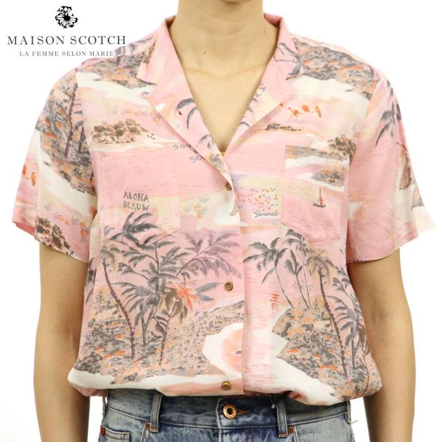 20%OFFクーポンセール 【利用期間 12/13 0:00〜12/19 9:59】 メゾンスコッチ MAISON SCOTCH 正規販売店 レディース 半袖シャツ SOUVENIR SHIRT IN DRAPY RICH QLTY 141471 18 51816 COMBO B D クリスマス プレゼント ラッピング