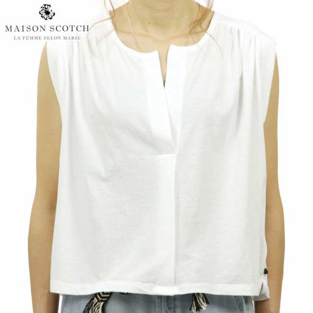 メゾンスコッチ MAISON SCOTCH 正規販売店 レディース 無地 タンクトップ MIXED FABRIC BOXY V-NECK TOP 143740 06 54426 WHITE