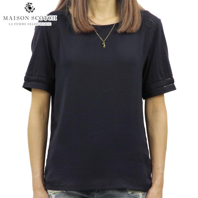 20%OFFセール 【販売期間 2/18 10:00〜2/25 9:59】 メゾンスコッチ MAISON SCOTCH 正規販売店 レディース 無地 半袖Tシャツ WOVEN AND JERSEY MIXED TEE WITH LADDER TAPE INSERTS 143755 02 54436 NIGHTの通販は 8,799円