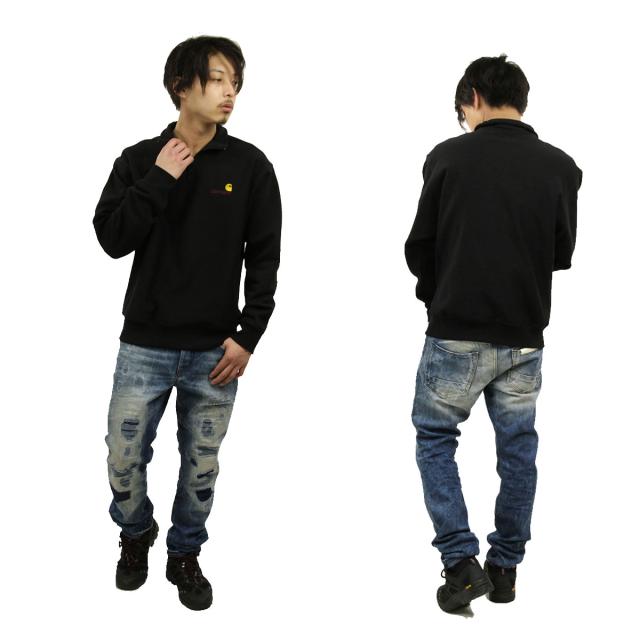カーハート トレーナー メンズ 正規販売店 CARHARTT WIP 無地 ハーフジップトレーナー スウェット ワンポイントロゴ HALF ZIP AMERICAN SCRIPT SWEATSHIRT BLACK I027014 89XX_8