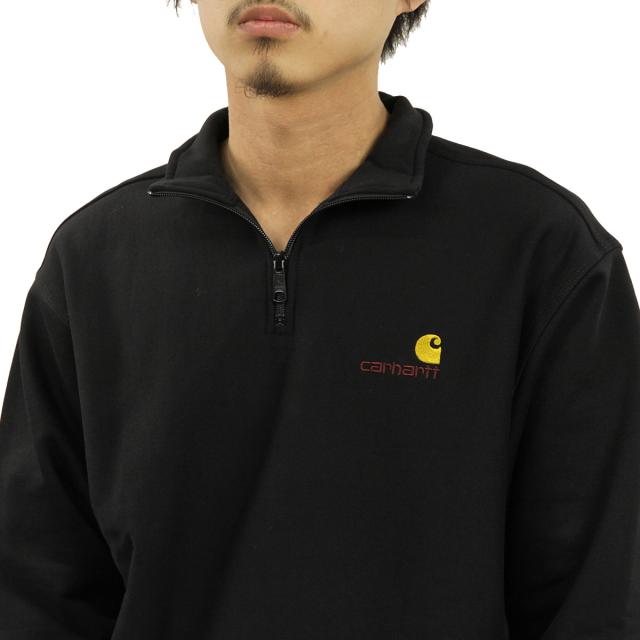 カーハート トレーナー メンズ 正規販売店 CARHARTT WIP 無地 ハーフジップトレーナー スウェット ワンポイントロゴ HALF ZIP AMERICAN SCRIPT SWEATSHIRT BLACK I027014 89XX_3