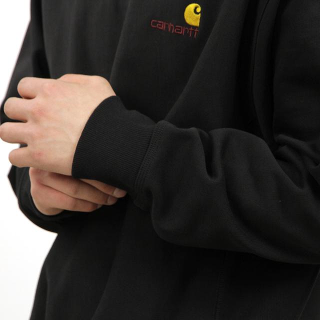 カーハート トレーナー メンズ 正規販売店 CARHARTT WIP 無地 ハーフジップトレーナー スウェット ワンポイントロゴ HALF ZIP AMERICAN SCRIPT SWEATSHIRT BLACK I027014 89XX_4
