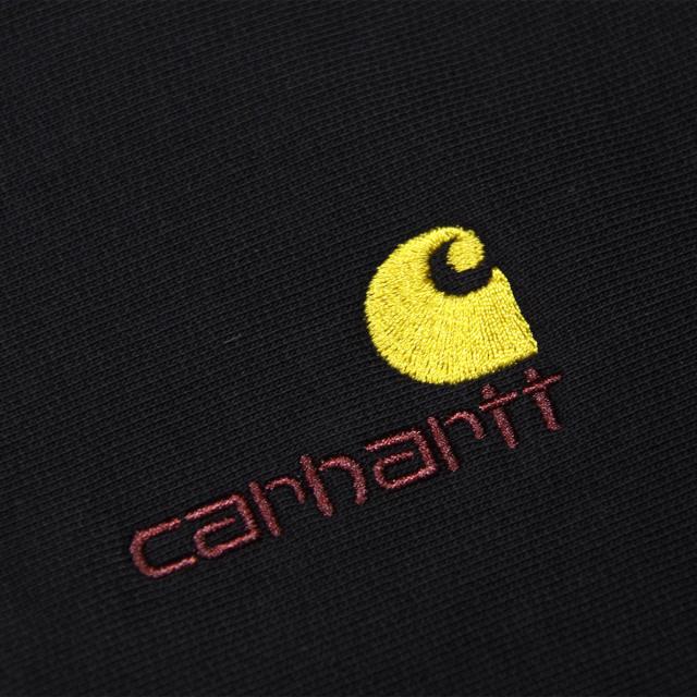 カーハート トレーナー メンズ 正規販売店 CARHARTT WIP 無地 ハーフジップトレーナー スウェット ワンポイントロゴ HALF ZIP AMERICAN SCRIPT SWEATSHIRT BLACK I027014 89XX_5
