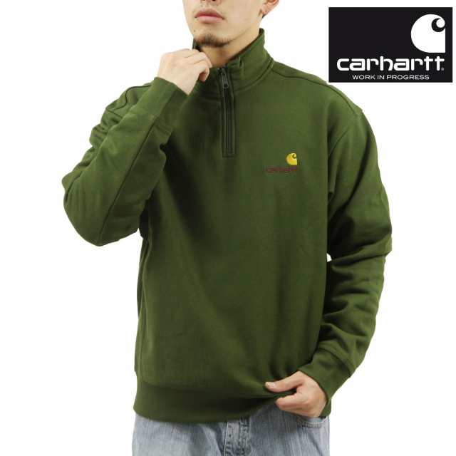カーハート メンズ スウェット 正規品 CARHARTT WIP ハーフジップ トレーナー ロゴ HALF ZIP AMERICAN SCRIPT SWEATSHIRT TARRAGON I027014 2BRXXの通販は 15,554円
