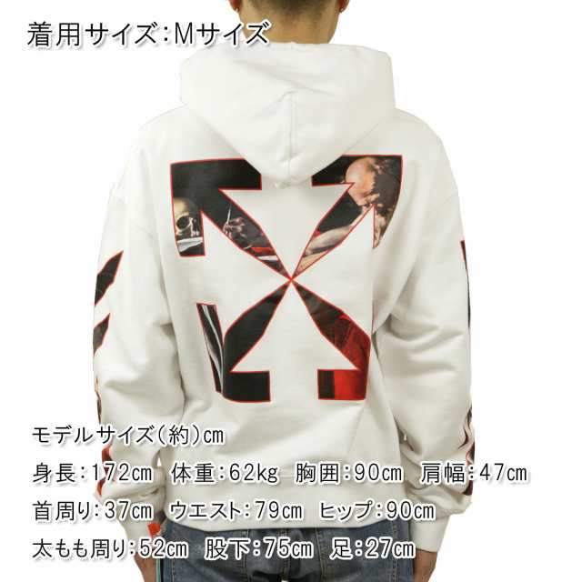 オフホワイト パーカー メンズ 正規品 OFF-WHITE プルオーバーパーカー カラバッジョ バックプリント CARAVAGGIO OVER  PULLOVER HOODIE WHITE RED 0125 OMBB037R21FLE0020125