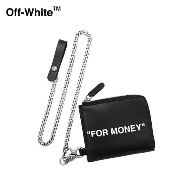 オフホワイト 財布 メンズ レディース 正規品 OFF-WHITE チェーンウォレット 二つ折り財布 CALF SKIN QUOTE CHAIN WALLET BLACK WHITE OMNC021R21LEA0011001