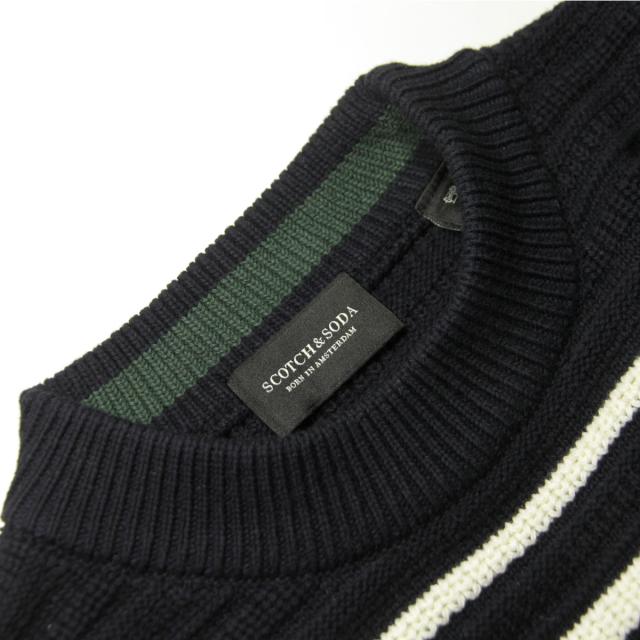 スコッチアンドソーダ セーター メンズ 正規販売店 SCOTCH＆SODA ニット クルーネック セーター ボーダー柄 STRIPED STRUCTURE-KNITTED COTTON PULLOVER SWEATER COMBO A 164020 0217 45418 89の通販は