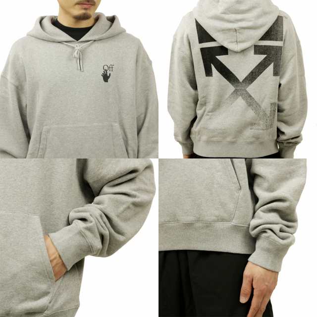 オフホワイト パーカー メンズ 正規品 OFF-WHITE プルオーバーパーカー バックプリント DEGRADE ARROW OVER HOODIE  MELANGE GREY B OMBB0