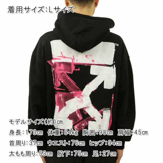 オフホワイト パーカー メンズ 正規品 OFF-WHITE プルオーバーパーカー バックプリント ACRYLIC ARROW OVER HOODIE  BLACK FUCHSIA OMBB03