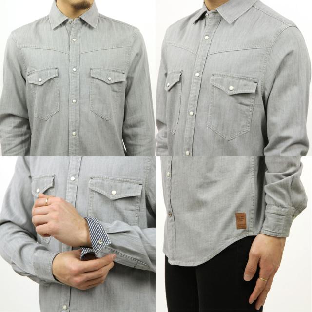 スコッチアンドソーダ シャツ メンズ 正規販売店 SCOTCH＆SODA 長袖シャツ デニムシャツ ウエスタンシャツ WASHED DENIM ORGANIC COTTON WESTERN REGULAR-FIT SHIRT P 165467 0025 51430 03 GREY クリスマス プレゼント ラッピング 10%OFFセール 【販売期間 12/7 10:00〜12/12 9:59】 スコッチアンド