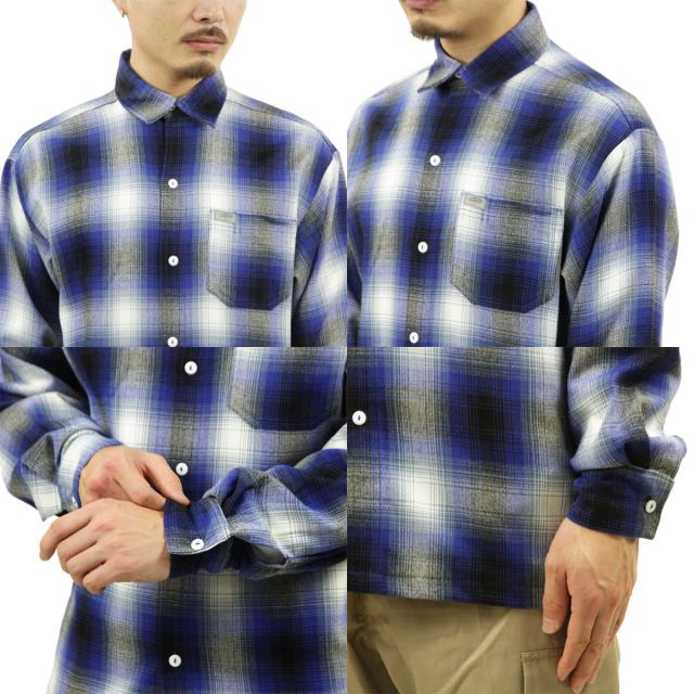 キャルトップ 長袖シャツ メンズ 正規品 CALTOP ACRYLIC OMBRE CHECK LONG SLEEVE SHIRTS 長袖 カルトップ チェックシャツ フレネルシャツ ネルシャツ オンブレ オールドスクール 2000LS ROYAL / WHITE_3