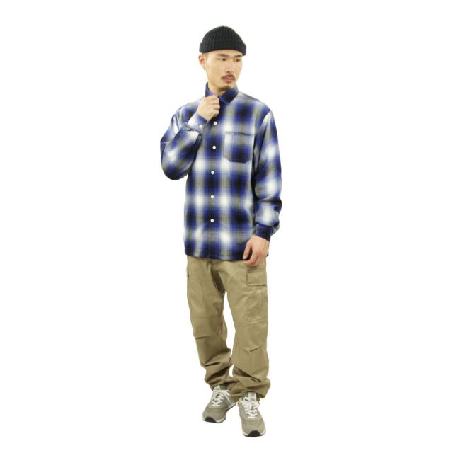 キャルトップ 長袖シャツ メンズ 正規品 CALTOP ACRYLIC OMBRE CHECK LONG SLEEVE SHIRTS 長袖 カルトップ チェックシャツ フレネルシャツ ネルシャツ オンブレ オールドスクール 2000LS ROYAL / WHITE_7