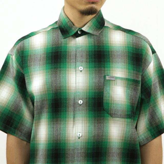 キャルトップ メンズ 半袖シャツ 正規品 CALTOP CALTOP ACRYLIC OMBRE CHECK SHORT SLEEVE SHIRTS GREEN / WHITE 半袖 カルトップ チェックシャツ フレネルシャツ ネルシャツ オンブレ オールドスクール ショートスリーブ 2000SS_3